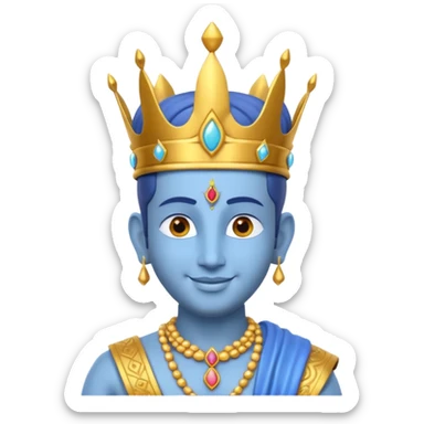 Hindu god Vishnu portrait, head and shoulders only, blue skin, golden crown, sacred jewelry, peaceful smile, divine aura, 3D cartoon, mobile game icon style, clean background, no text, no watermark
 sticker