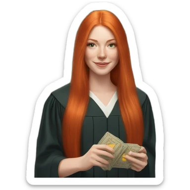 redhead white woman medium long straight hair, celebrating graduation with tarot cards sticker