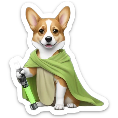 Corgi dress as yoda with light saber sticker