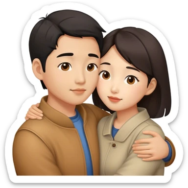 Asian couple cuddling and kissing  sticker