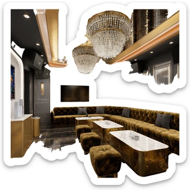 Club decor exudes extravagance, with state-of- the- art lighting and sound systems and meticulous attention to furnishings and fixtures sticker