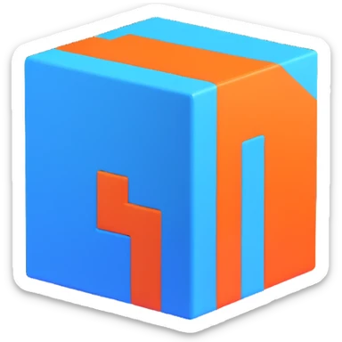 sleek blue 3D cube logo, simple design sticker