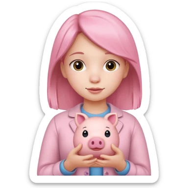 girl holding real piggy sticker