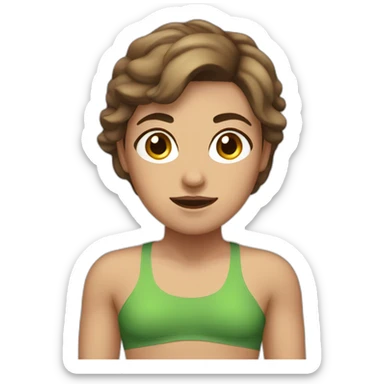 woman with muscles,short hair,tired eyes,brown hair, tight swimming trunks sticker