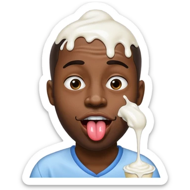 black man with giant tongue and white yogurt dripping down his cheeks sticker