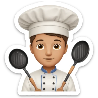 a chef is holding a pan sticker