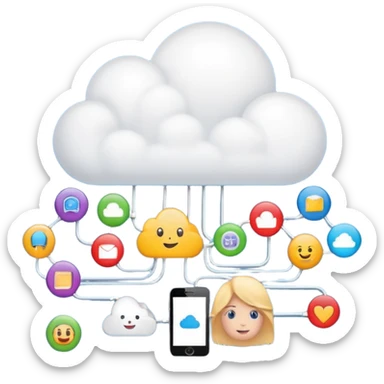 cloud with connected user icons, CRM software theme, emoji style sticker