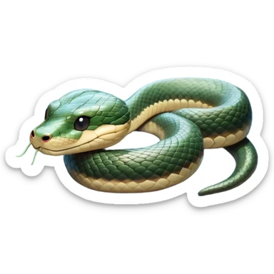 Meme-Worthy Cute Sleeping Chinese Water Snake Portrait Emoji, Head resting peacefully with a contented smile, showcasing a slender, graceful build and a luxuriously soft, shimmering scaled body, eyes gently closed in serene, fluid slumber, Simplified yet hilariously adorable features, highly detailed, glowing with a soft, drowsy aquatic light, high shine, relaxed and utterly lovable, stylized with an air of playful laziness, soft glowing outline, capturing the essence of a sleeping water snake that feels destined to become the next viral sensation of adorable aquatic rest! sticker