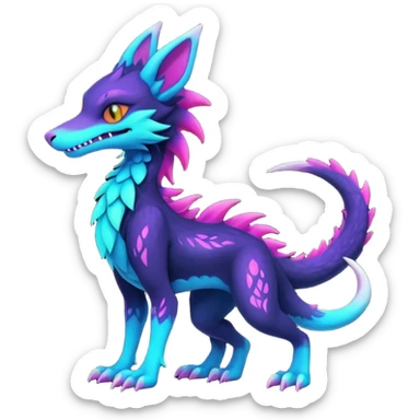 Kawaii dark edgy colorful abyssal vibrant neon glowing fantasy abyss-midnight-eline-vernid-sergal-fursona animal creature with a tufted tail full body with intricate markings  sticker