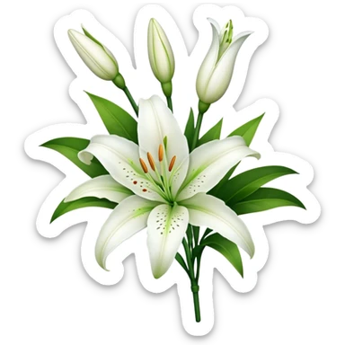 bouquet White Lily, luxuriant, stem, leaf, bud sticker