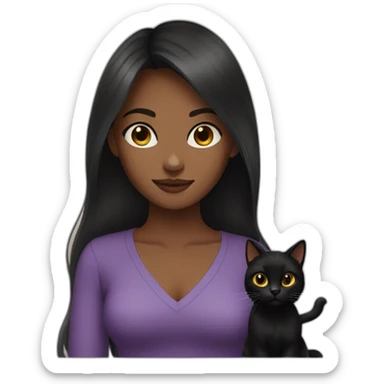 woman brown skin long dark hair with black cat sticker