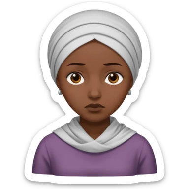 Emoji portrait of a female domestic slave. She has a sad expression and wears a plain dress with a headscarf. sticker