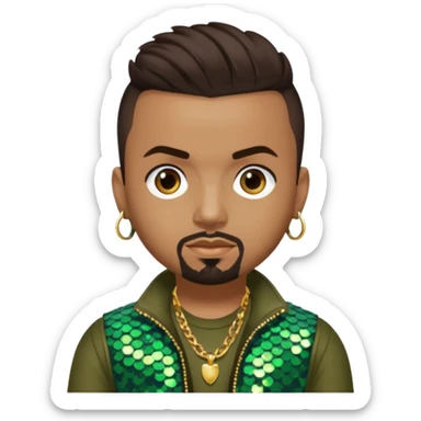 Sean Paul with dark brown hair, olive sequin outfit sticker