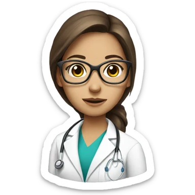doctor girl with glasses, long brown hair in a medical mask sticker