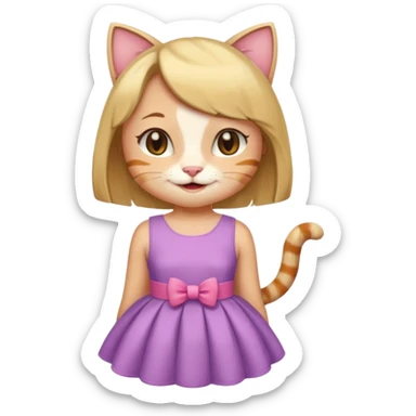 happy girl cat with a bob haircut wearing a birthday dress sticker