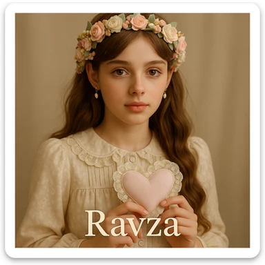 Add a floral headband to the 15 year old girl named Ravza, in a coquette style, keeping soft features and pastel colors. Maintain the original look and softness of the image. sticker