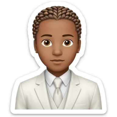 a young black guy with cornrow braids wearing a full white suit sticker