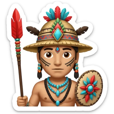 Hombre con un cuerpo de azteca con gorro azteca y lanza y collares  sticker