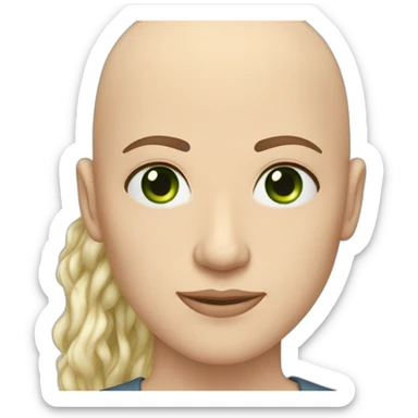 caucasian bald man with green eyes and a caucasian woman with long curly dark hair and brown eyes sticker