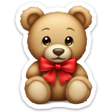 Teddy bear with red bow with a rose sticker