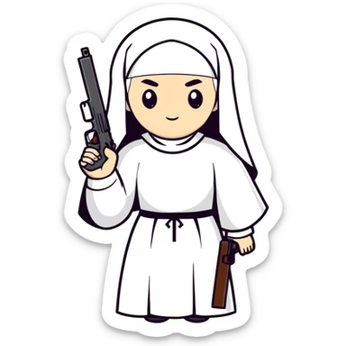 Nun holding a gun sticker