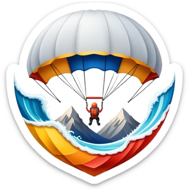 A bold emblem featuring a combination of symbols representing various extreme sports, like a mountain peak, a parachute, and a wave. The design is dynamic and sharp, capturing the thrill and adventure of extreme sports, with a strong, energetic vibe. sticker
