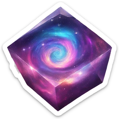 A vibrant, swirling galaxy inside a crystal, with tiny stars and cosmic dust floating around it.

 sticker