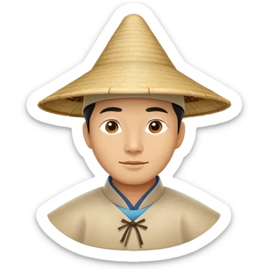 man with Chinese cap, traditional Asian conical hat sticker
