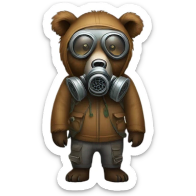 grizzly bear with gas mask sticker