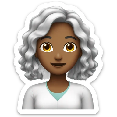 A girl working with wave hair in laptop sticker