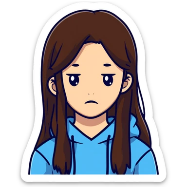 Teenage girl with long brown hair and sad expression, Hannah Baker character sticker