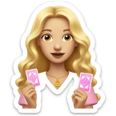 Blonde girl with pink pink tarot gold cards sticker