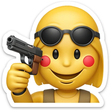 Yellow smiley face holding gun pointing towards screen sticker