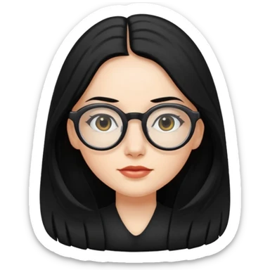 white girl with long black hair and oval glasses sticker