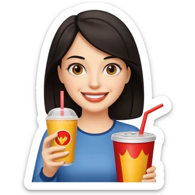 dark haired woman holding fastfood drink sticker