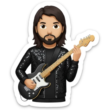 Stephen Carpenter from Deftones with long dark brown hair, light skin, black sequin outfit sticker
