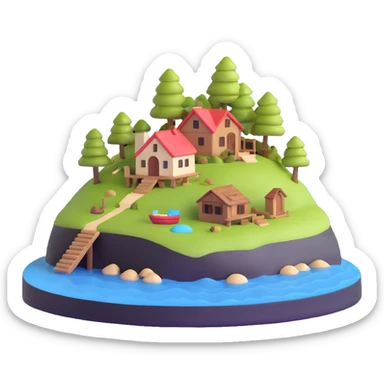 miniature island with little house sticker