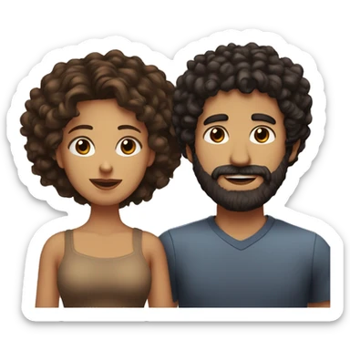 Guy with black curly hair and a beard and brown eyes and his wife with brown curly long hair and brown eyes and makeup on  sticker