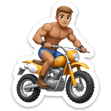 big huge buff man riding a small dirt bike  sticker