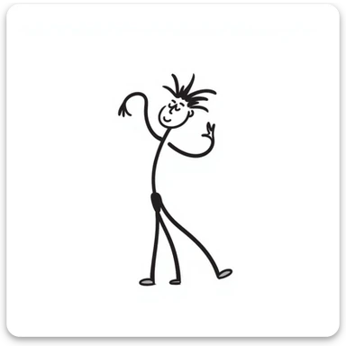 stick figure doing the Griddy dance, exaggerated movement, playful, minimal background, black doodle style sticker