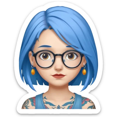 Tattooed & Blue Haired with glasse long hair gray girl sticker