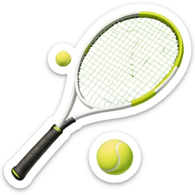 A tennis racket and a ball placed on the ground, with a tennis court in the background. The court lines and net are visible, emphasizing the structure and focus of the sport, creating a dynamic and energetic vibe. sticker