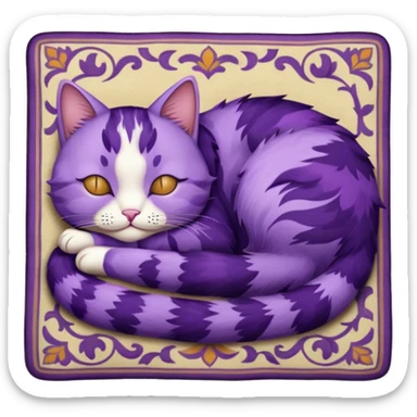 Un gato morado que este durmiendo en un alfombra sticker