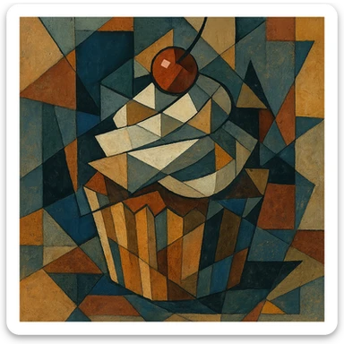 cupcake, fragmented shapes, abstract composition, cubist abstraction style sticker