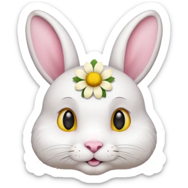 a cute white short haired rabbit head with a yellow flower on its ears sticker