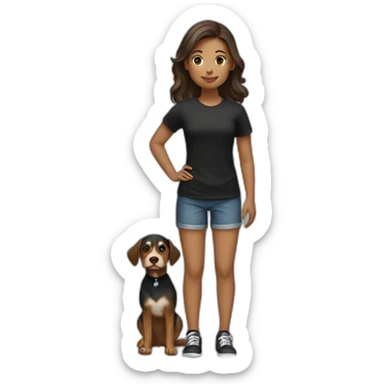 a girl with black t-shirt and holding a dog sticker