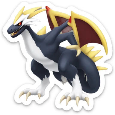 Black Cool Edgy Nargacuga-Garchomp-Absol Fakémon  with White and Red and yellow Edgy markings sticker