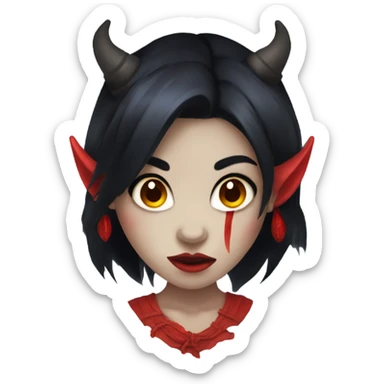demon oni girl with red skin and black hair sticker