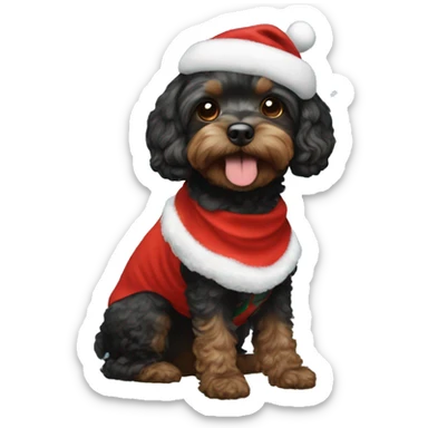 black cavapoo wearing christmas outfit sticker