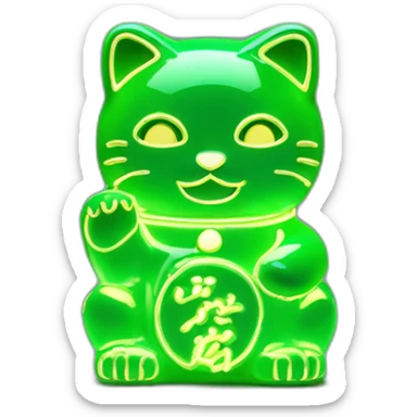 maneki neko 3d in the form of green neon sign sticker